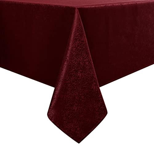 Wekwch Burgundy Jacquard Rectangle Tablecloth Exquisite Grain Design Waterproof and Wrinkle Resistant Table Cloth for Indoor Outdoor Parties Kitchen Dinning Room 60 Inch by 84 Inch