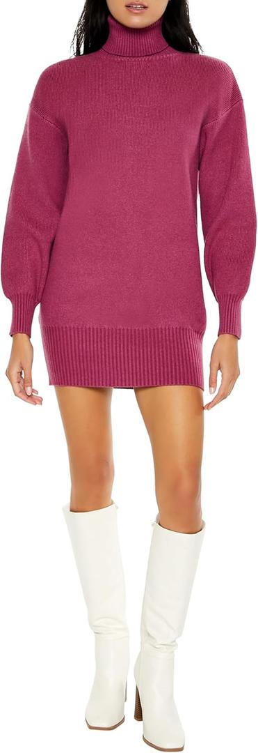 Forever 21 Women's Turtleneck Mini Sweater Dress (X-Large, Purple)