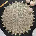 Placemats Set of 8, Round Hollow Out Flowers Place Mats for Dining Table Pressed Vinyl Blooming Leaf Table Mats for Holiday Party Wedding Accent Centerpiece Dinner Table Decoration (Gold)