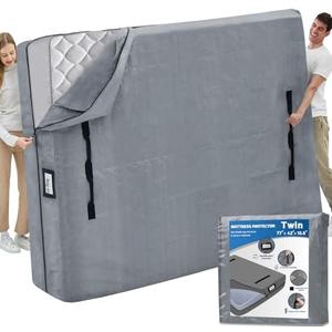 Mattress Bags for Moving and Storage, BETU Twin Mattress Protector Waterproof Mattress Cover with 8 Heavy Duty Handles and Zipper Extra Thick Moving Supplies for Dorm Bed Reusable (77x42x13.5" Grey)