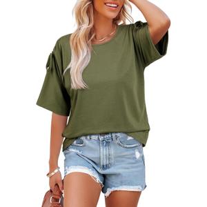 Dokotoo Women's Casual Summer Tops Crew Neck Short Sleeve Drawstring T Shirts Basic Tee Tunic Blouses (Green, S)