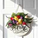 Kathfly Welcome Sign for Front Door Summer Tuilip Butterfly Front Door Wreath Bless This Home and All Who Enter Sign 12 in Christian Jesus Rustic Round Wood Wreath Wall Hanging Home Decor for Porch