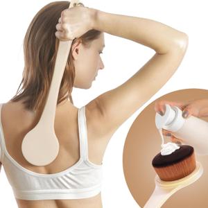 Extra Large Body Makeup Brush For Self Tanner, Sunscreen, Self Tan Back Applicator, Wide-Headed Kabuki Brush for Even & Pretty Lotion Application. Bronzer Blend, Long-Handle Face Leg Brush- Beige