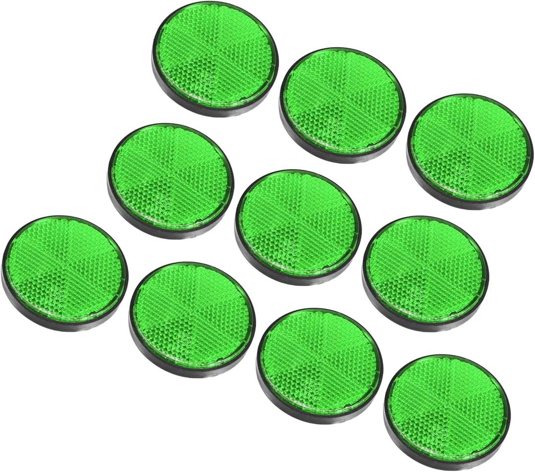 Motoforti 10 Pcs Round Stick-on Safety Spoke Reflective Self Adhesive Reflector for Gate Posts Cars Trailer Motorcycle Trucks Boat Bicycle Bike Green Long-Lasting