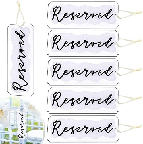 Blulu 6 Pieces Reserved Signs for Wedding Chairs Acrylic Tag Hanging Reserved Signs with Ribbon for Wedding Important Events Church Pews Chair and Restaurant(White Layer Black Lettering)
