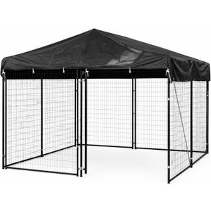 Outdoor Dog Kennel Cover 10x10 FT  600D Heavy Duty Waterproof & UV-Resistant Roof Cover for Dog Kennels, Outdoor Pet Shade Canopy, Durable Replacement Top for 10' x 10' Kennel  Black (Cover Only)