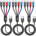 4 in 1 Multi Charging Cable, Charging Cords for Multiple Devices 3Pack 5FT