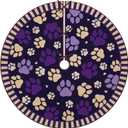 Dog Cat Paw Prints Purple Christmas Tree Skirt, 48 Inches Lace-up Xmas Tree Skirt, Winter Holiday Party Indoor Decoration Home Decor Pet Lover Gifts