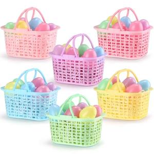 Jetec 48 Pcs Easter Egg Baskets Set, 6 Plastic Easter Baskets with Handle 36 Colorful Fillable Egg Surprise 6 Tissue Raffia Paper for Spring Theme Party Favors(Macron Color)