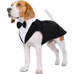 Kuoser Dog Tuxedo Dog Suit and Bandana Set, Dogs Tuxedo Wedding Party Suit, Doggy Prince Bow Tie Shirt Formal Pet Wedding Attire for Small Medium and Large Dogs Golden Retriever Samo Bulldogs (Medium (pack of 1), Black)
