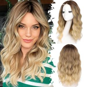 Eawwii Ombre Blonde Short Wavy Wig for Women Lace Hairline Bob Style Synthetic Heat Resistant - Natural Appearance for Everyday Hairstyle Use 18 Inch
