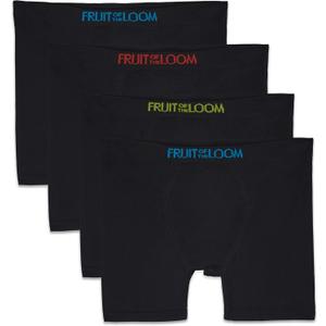 Fruit of the Loom Boys' Seamless Comfort Boxer Brief Underwear, black (4 Pack) Medium