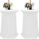 2Pack White Cocktail Table Tablecloth 32"x 43" Table Skirt Spandex Round Cocktail Table Cover with Wavy Drapes Fitted High Top Covers for Wedding Party Banquet