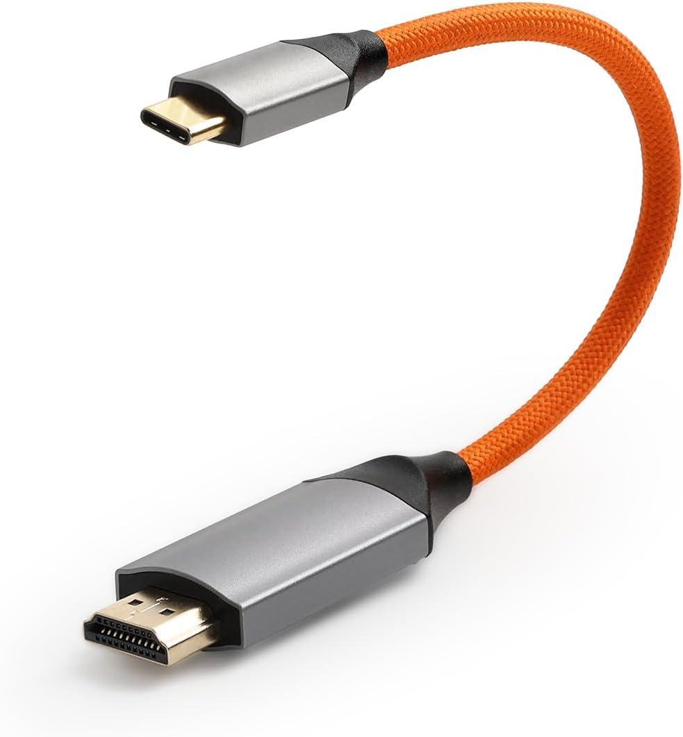 USB C to HDMI 4K 60Hz Cable, for Lenovo ThinkPad X1/Sony A7 IV/Atomos Ninja V,20cm, 18Gbps, No Lag for Gaming (Orange Braided)