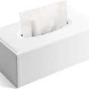 KINGFOM Rectangular PU Leather Tissue Box Cover - Facial Tissue Paper Napkin Holder for Bathroom, Home, Office, Car Automotive Decoration with Magnetic Bottom(White)