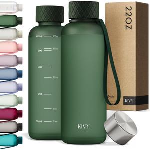KIVY Slim Water Bottle 22oz [Lightweight & Shatterproof] - Reusable Tritan Water Bottle - Leak Proof Bottle for Women & Men - Water bottle no straw - Dishwasher Safe - BPA Free (01 Dark Green)