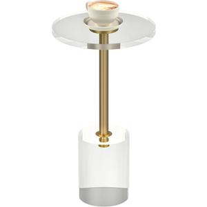 Dethan Clear Acrylic End Table, Modern Minimalist Round Side Table with Solid Base for Living Room, Bedroom, and Office, 12x12 inch, Easy Assembly, Transparent Design, Brushed Brass Metal Accent
