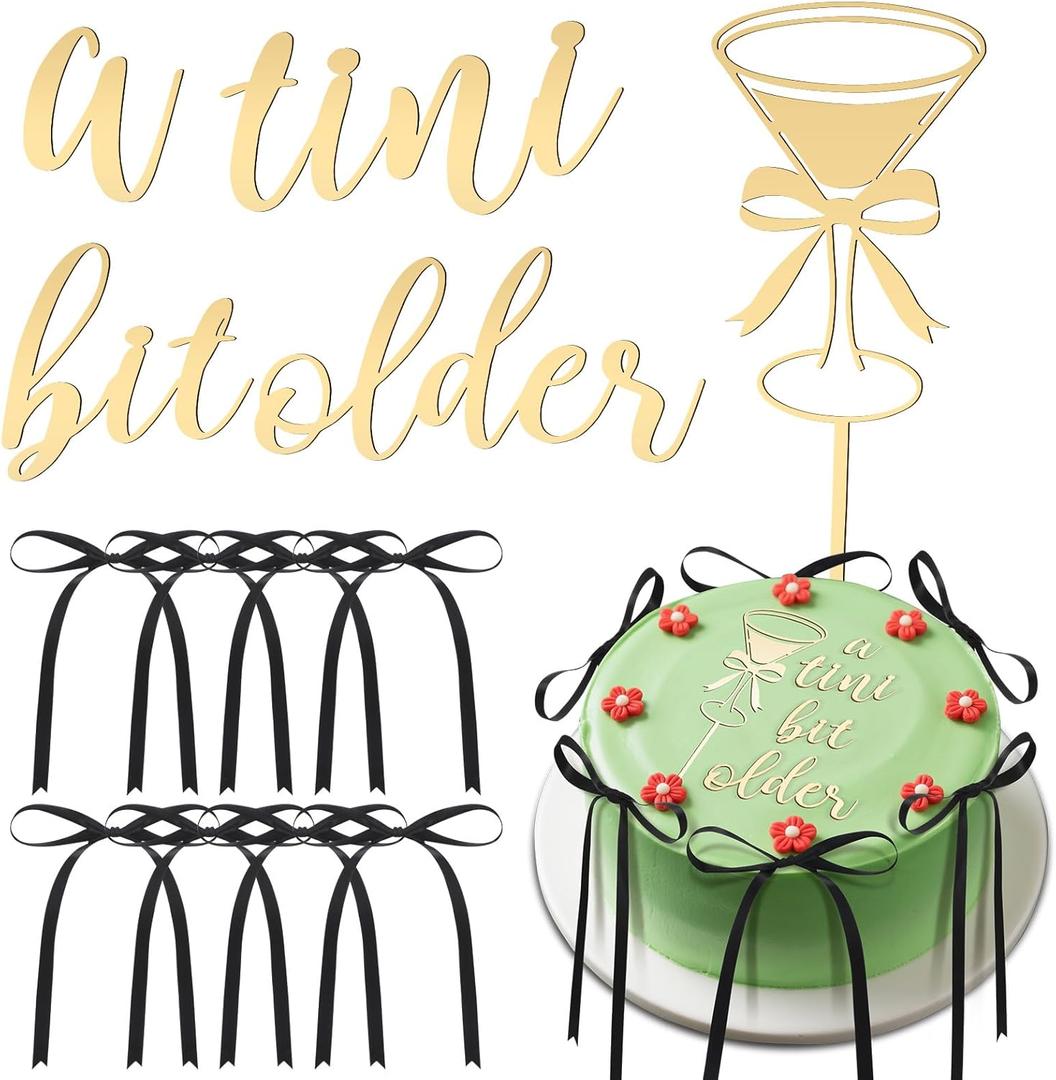 Chunful 17 Pcs a Tini Bit Older Cake Topper with Ribbons Bowknot Espresso Martini Cake Topper for a Tini Bit Older Birthday Espresso Martini Birthday Tiny Bar Bachelorette Bridal Shower Party Supplies