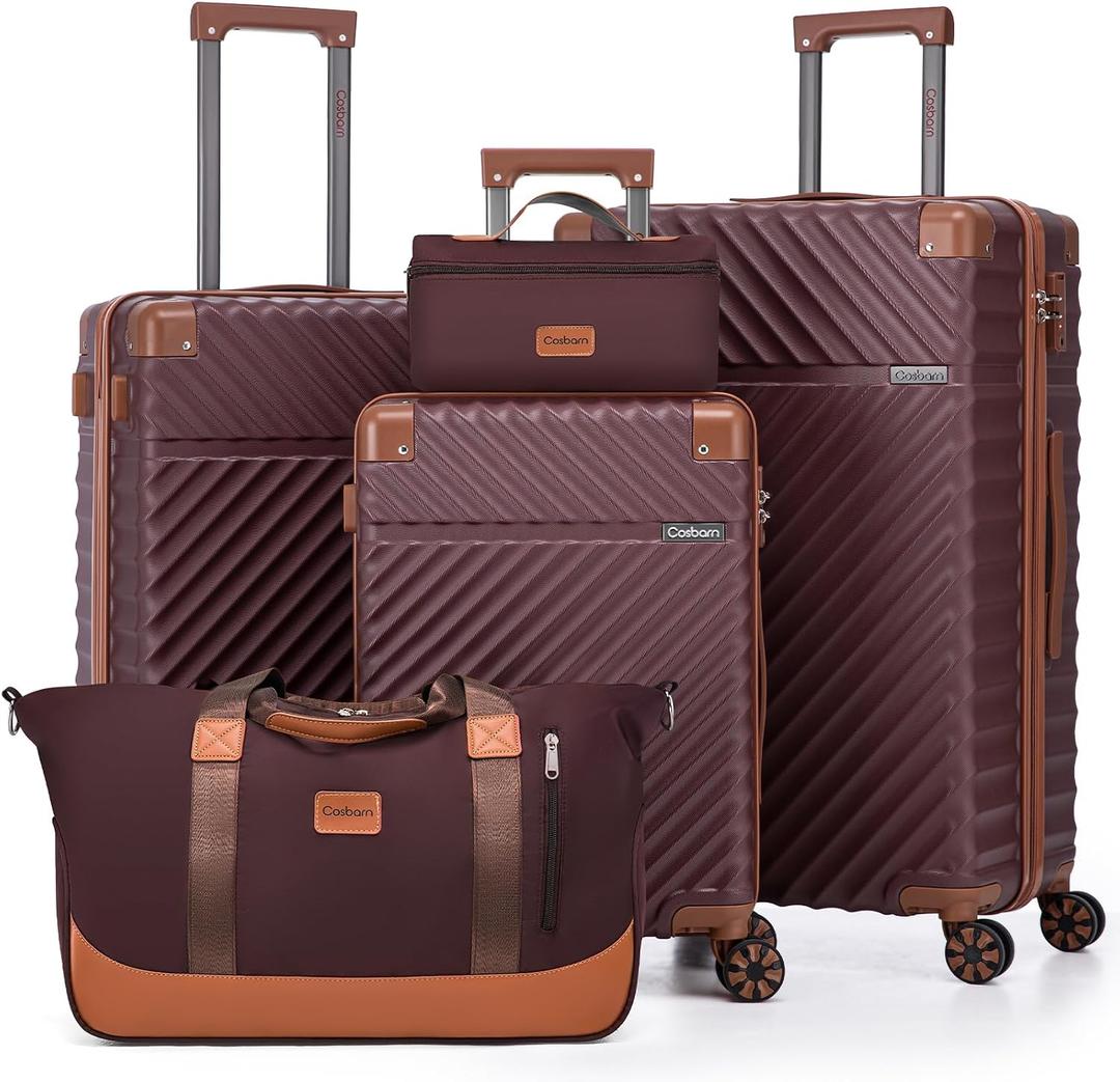 Cosbarn Luggage Sets 5 Piece with TSA Lock Spinner Wheels, Unisex Hard Case ABS Suitcase Set, Hardshell Lightweight Waterproof Travel Hardside Suitcases with Wheels for Women Men, Burgundy