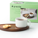 Ayucia Tea Cup and Saucer Set, 8OZ Cappuccino Cup with Acacia Serving Saucer and Spoon, White Cream Ceramic Coffee Mug with 9.4inch Wooden Plate for Latte Dessert Breakfast