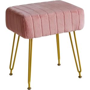 IBUYKE Velvet Rectangular Footrest Ottoman, Makeup Vanity Stool Side Table, Velvet Dressing Table Seat, Pouf Couch Stool, Golden Steel Legs, Pink LG-51P (Without Storage)