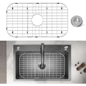 Stainless Steel Sink Protector 26"x14" with Center Drain, Metal Sink Rack for Bottom of Sink, Kitchen Sink Grate and Sink Protectors with Sink Strainer (26" x 14" - Center Drain)