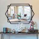 Black Decorative Mirror for Wall Decor, 26"x36" Large Mirror for Living Room with Hexagon and Rectangular Metal Frame, Modern Accent Mirror for Bathroom, Entrance, Bedroom, Dining Room