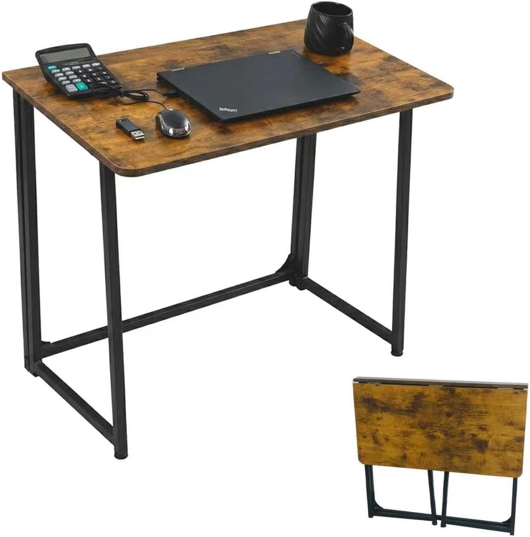 31.5" Folding Desk for Small Spaces, Foldable Computer Table for Home Office, Study,Bedroom,Dorm,Craft, Space Saving,Small Writing Work Office Compact Computer Desk,Easy Assembly,Rustic Brown, Small Size:31.5 x 17.91