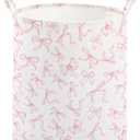 TECHMILLY Large Storage Basket for Girls and Boys, Collapsible Laundry Hamper with Long Handles, Toy Bins for Nursery, Kids Room Dcor (Bowknot)