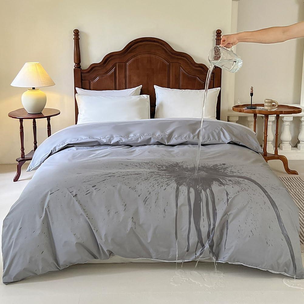 Single Side Waterproof Duvet Protector Cover Queen, Incontinence Reversible Duvet Protector Cover, Waterproof Protective Cover or Liner for Bed or Couch, for Elder, Pets, Dog, Cat (Gray,Queen)