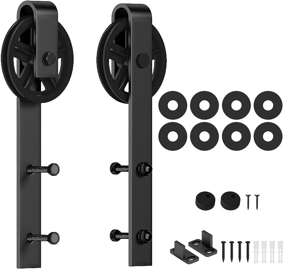 skysen Sliding Barn Door Hardware Roller Set Black (Spoke Wheel Hanger Set)