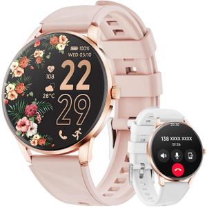Smart Watch for Women Android/iPhone, 1.32" AMOLED Screen Smartwatch with Answer/Make Call/Fitness Tracker/Heart Rate/SpO2/Sleep Monitor/110+ Sport Modes, 2 Bands
