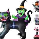 LANGXUN 8ft Witch Riding Black Cat 2025 Halloween Inflatable Decoration - Giant Blow-Up Yard Decor with LED Lights for Outdoor Lawn, Garden, Patio Cute Skeleton Ghost Hoilday Yard Party Decor