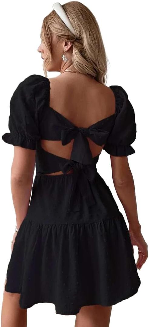 Narecte Summer Dresses for Women 2025,Tie Backless Swiss Dot Mini Dress,Ruffle Hem Flowy Casual Dresses (Small, Black)