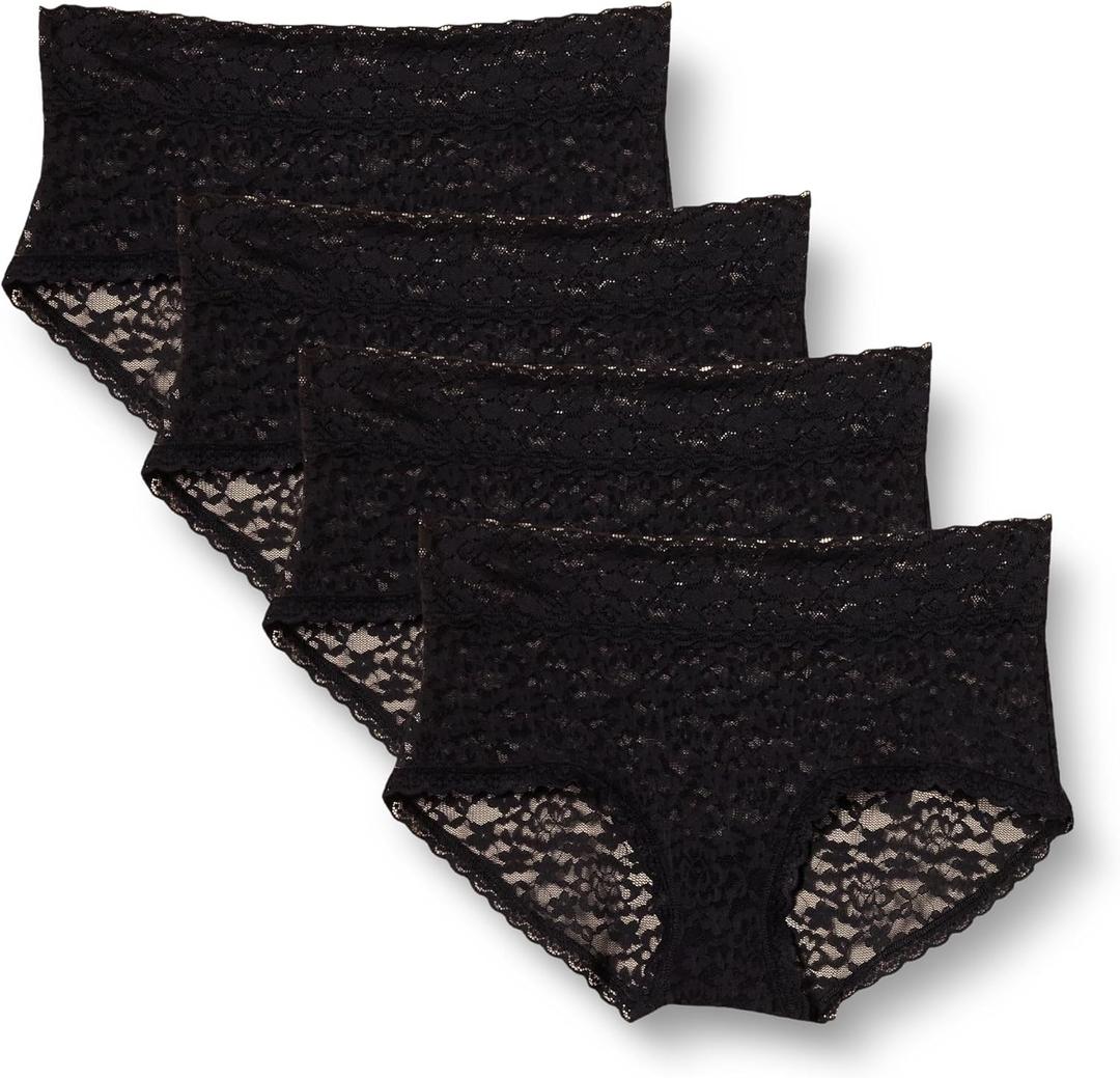 Amazon Essentials Women's Comfortable Lace Stretch Hipster Underwear, Pack of 4 (Large, Black)