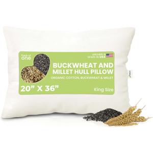 Bean Products Multi Grain King Bed Pillow for Sleeping  Eco-Friendly Breathable Organic Buckwheat and Millet Hulls Fill with Organic Cotton Fabric Head Pillow - Made in The USA, 20" x 36"