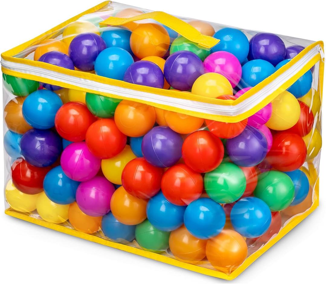 Hovenlay Ball Pit Balls Phthalate Free BPA Free Crush Proof Plastic - 7 Bright Colors in Reusable Play Toys for Kids with Storage Bag