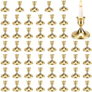 50 Pack Brass Gold Candle Holders, Fashion Gold Candlestick Holders