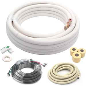 TAUROX 25FT Mini Split Line Set 1/4" & 1/2" O.D Copper Pipes Tubing and 3/8" White Thickened PE Insulation Coil, for Mini Split Air Conditioning or Heating Pump Equipment and HVAC with Flared Nuts.
