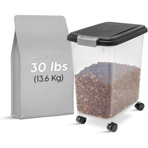 IRIS USA Airtight Dog Food Storage Container, Up to 30 lbs, Attachable Wheels, for Dog Cat Bird and other Pet Food Storage Bin, Keep Fresh, Easy Mobility, BPA Free, Black