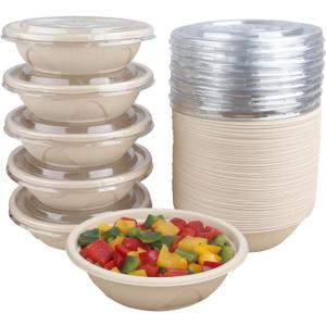 25 oz Disposable bowls with lids food storage Plant Fibers 50 Pack