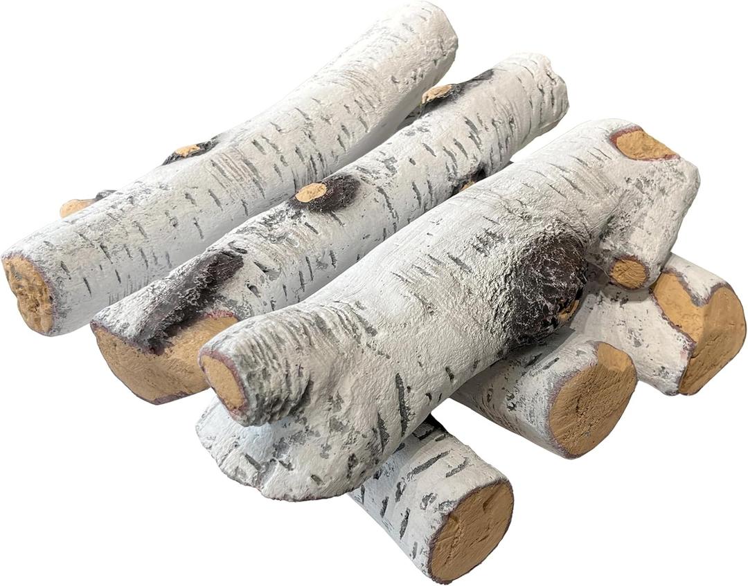 MrGas Log Gas Fireplace Logs, Ceramic Logs for Fireplace and Fire Pit, Simulated Fake firewood (6pack-Birch Wood)