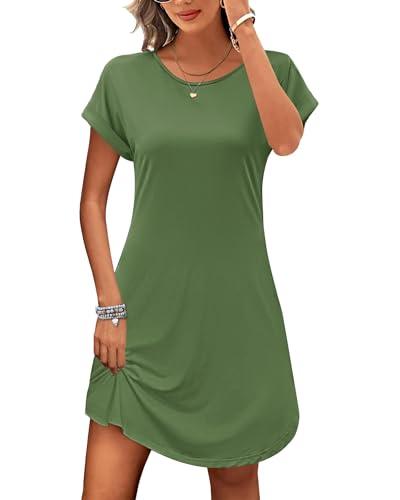 PLOKNRD Fall Dresses Women Casual Summer Mini Beach Sundress Short Sleeve Fit, Army Green, XL