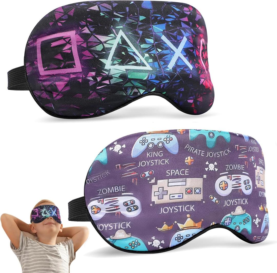 2 Pcs Boys Sleep Eye Mask, Guys Blackout Sleeping Silk Mask for Kids Adult Children's Travel Eye Mask Eye Cover Blindfold for Game (2 Pcs Game Mask - Style 5)