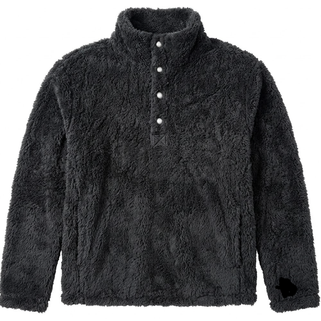 BLENCOT Womens Casual Fall Warm Button Down Collar Sherpa Pullover Sweatshirts Jacket Pockets Fuzzy Fleece Plaid Cable Textured Fluffy Sweatshirt Tops Black L