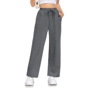 Womens Sweatpants Loose High Waist Wide Leg Lounge Pants Fall Outfits Athletic Joggers with Pockets (Large, Dark Grey)