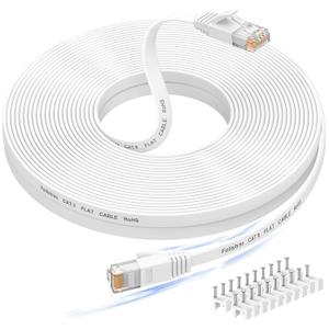 Folishine 50 ft Ethernet Cable, Cat 6e/Cat 6, High Speed, Flat White Shielded LAN Cable for Ethernet Network Switch, PS4 and Modem