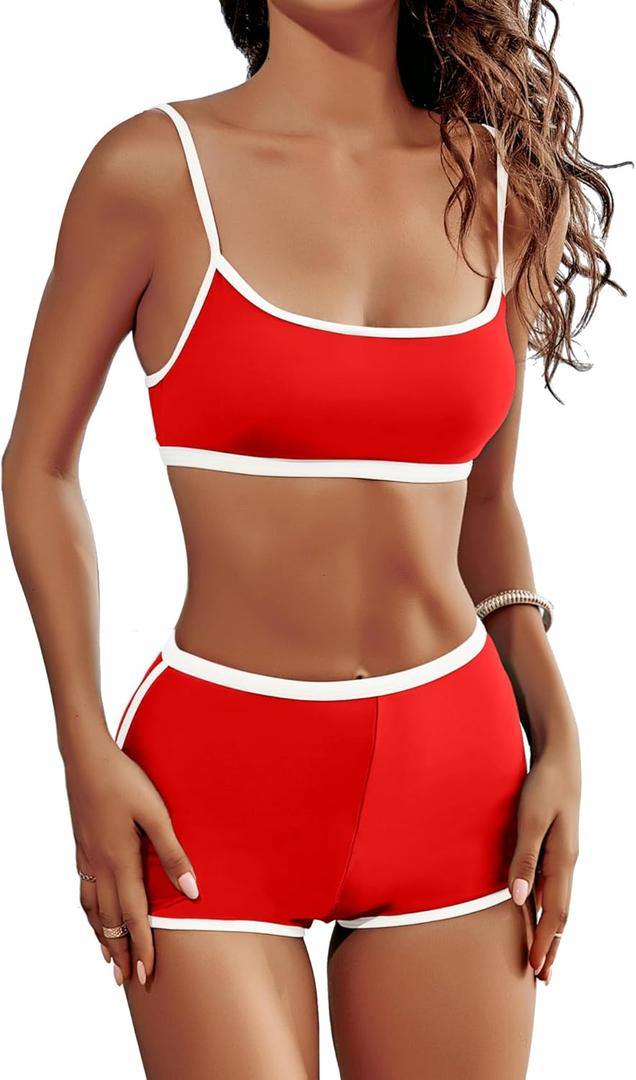 AngiMelo High Waisted Bikini Sets for Women Two Piece Tummy Control Swimsuits Modest Bathing Suit Shorts Swim Suits Teens (X-Large)