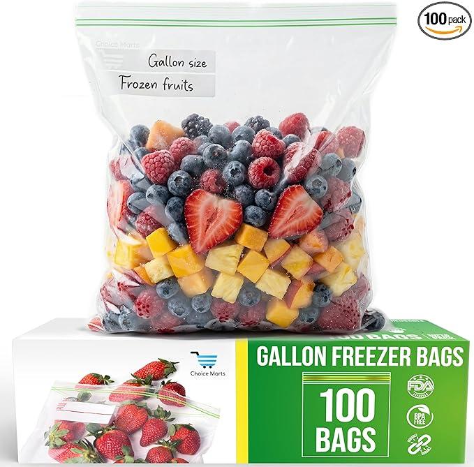 Freezer Bags 1 Gallon Resealable – 100 Count - Extra Strong 2.4 Mil Thick Freezer Bags Gallon Leak Proof With Double - Zip