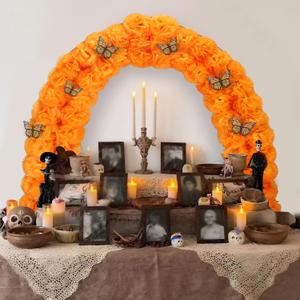 Leinuosen Dia De Los Muertos Altar Decorations 16 x 24'' Wooden Day of The Dead Altar Supplies with Marigold Flowers 24 DIY Butterflies Ofrenda Decorations for Dia De Los Muertos Decor Diwali Party